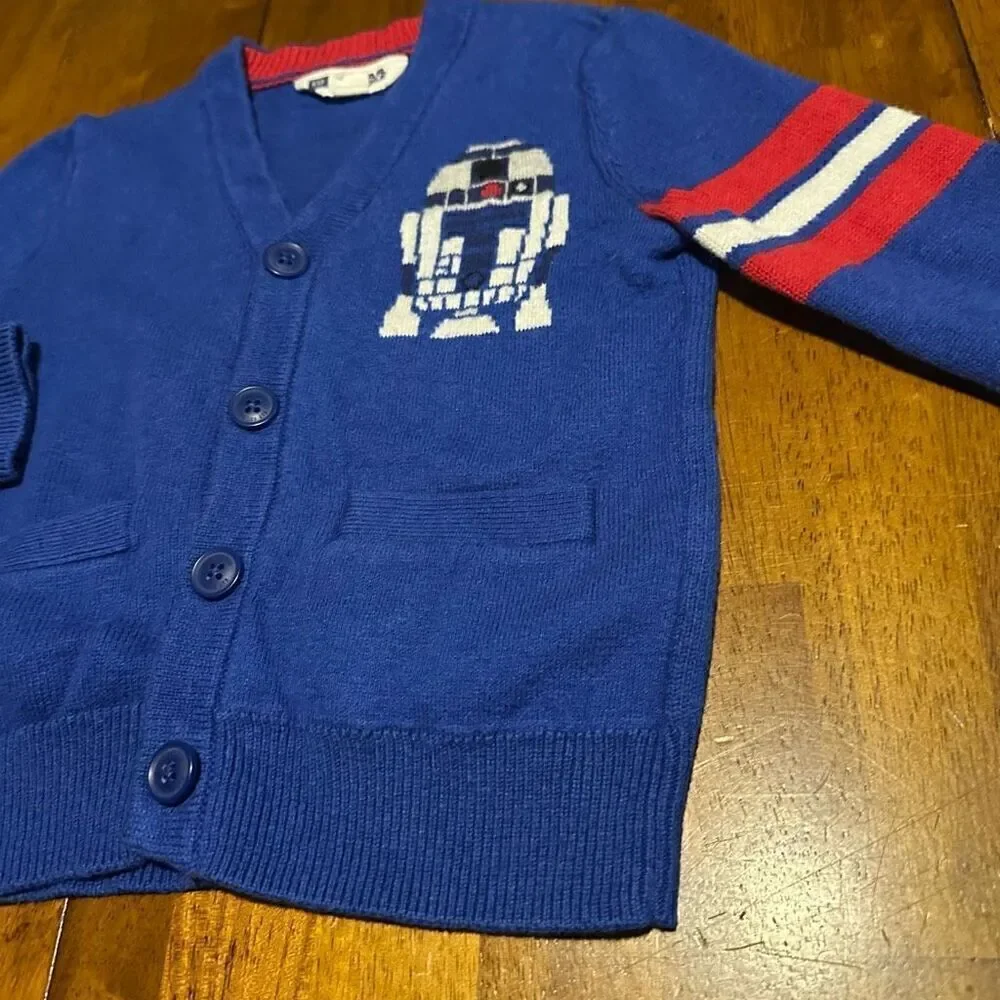 Star Wars R2D2 GAP Kids Boys Wool Blend Button up Cardigan Sweater Toddler Sz 2